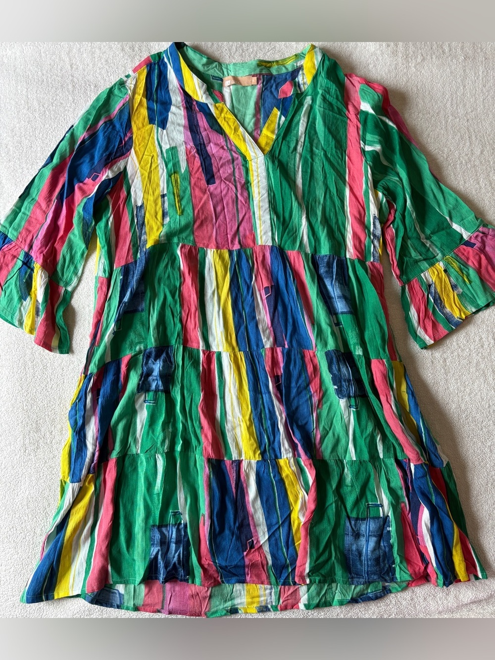 La Cera XL Colorful Rayon Summer Dress, Pink Green Blue